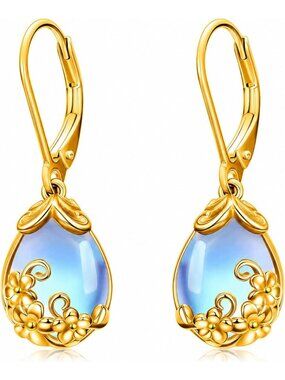 Elegant 14K Gold Dangle Drop Earrings with Moonstone, Lapis, Turquoise & More